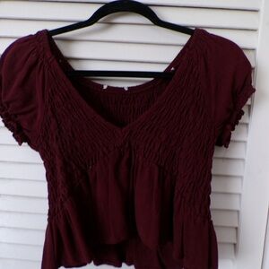 PacSun Deep Red Smocked Blouse